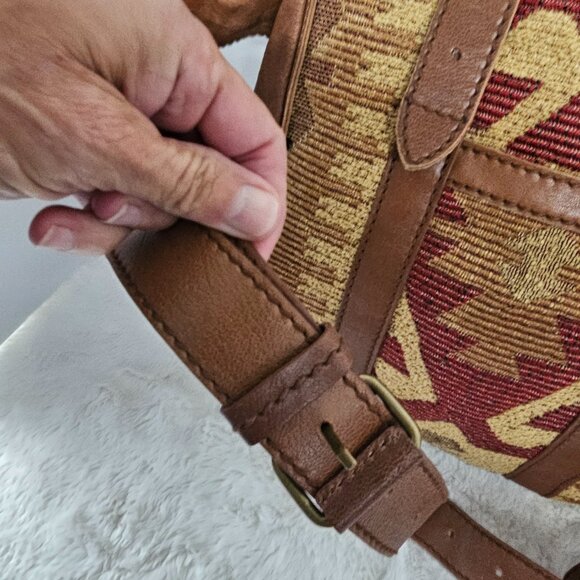 Isabella Fiore Brown Leather Tapestry Bag Western Boho Crossbody - Picture 3 of 13
